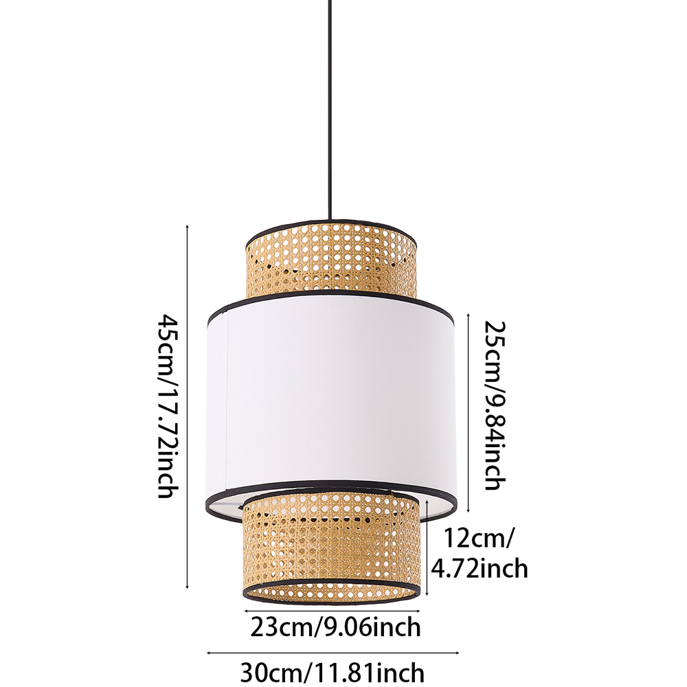 Living and Home White Fabric Shade Rattan Woven Pendant Light Image 8