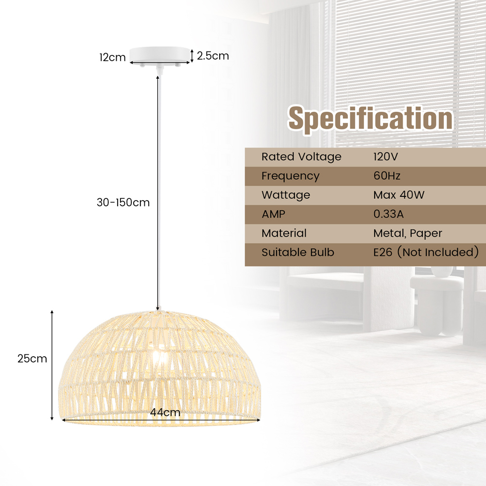 Costway Beige Dome Paper Ceiling Pendant Light Image 9