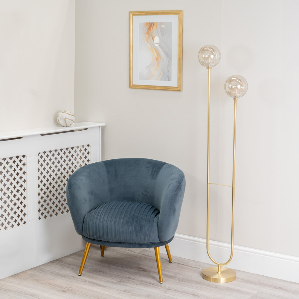 ValueLights Chessy 2 Way Ribbed Glass Gold Stem LED Floor Lamp Image 3