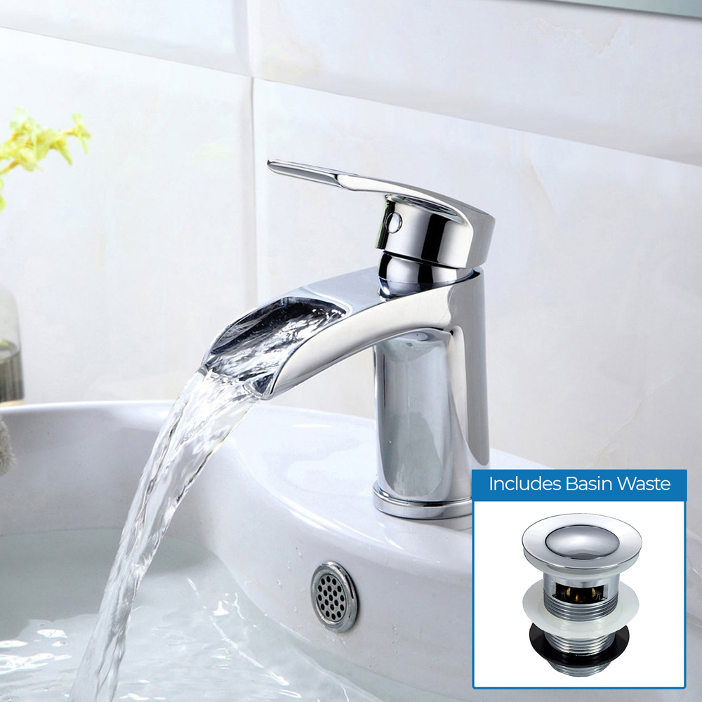 Nes Home Waterfall Chrome Basin Mono Mixer Tap with Waste Image 2
