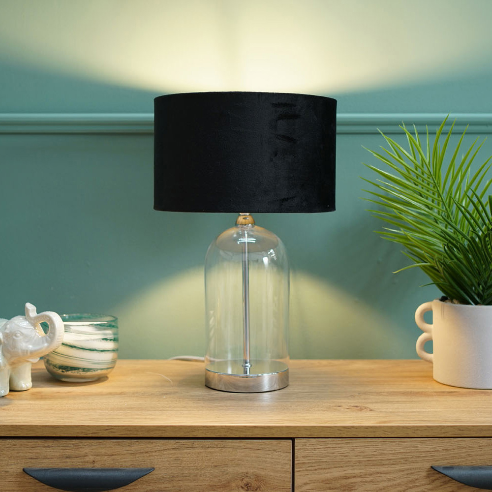 ValueLights Jessy Silver and Black Velvet Shade Glass LED Table Lamp Image 2