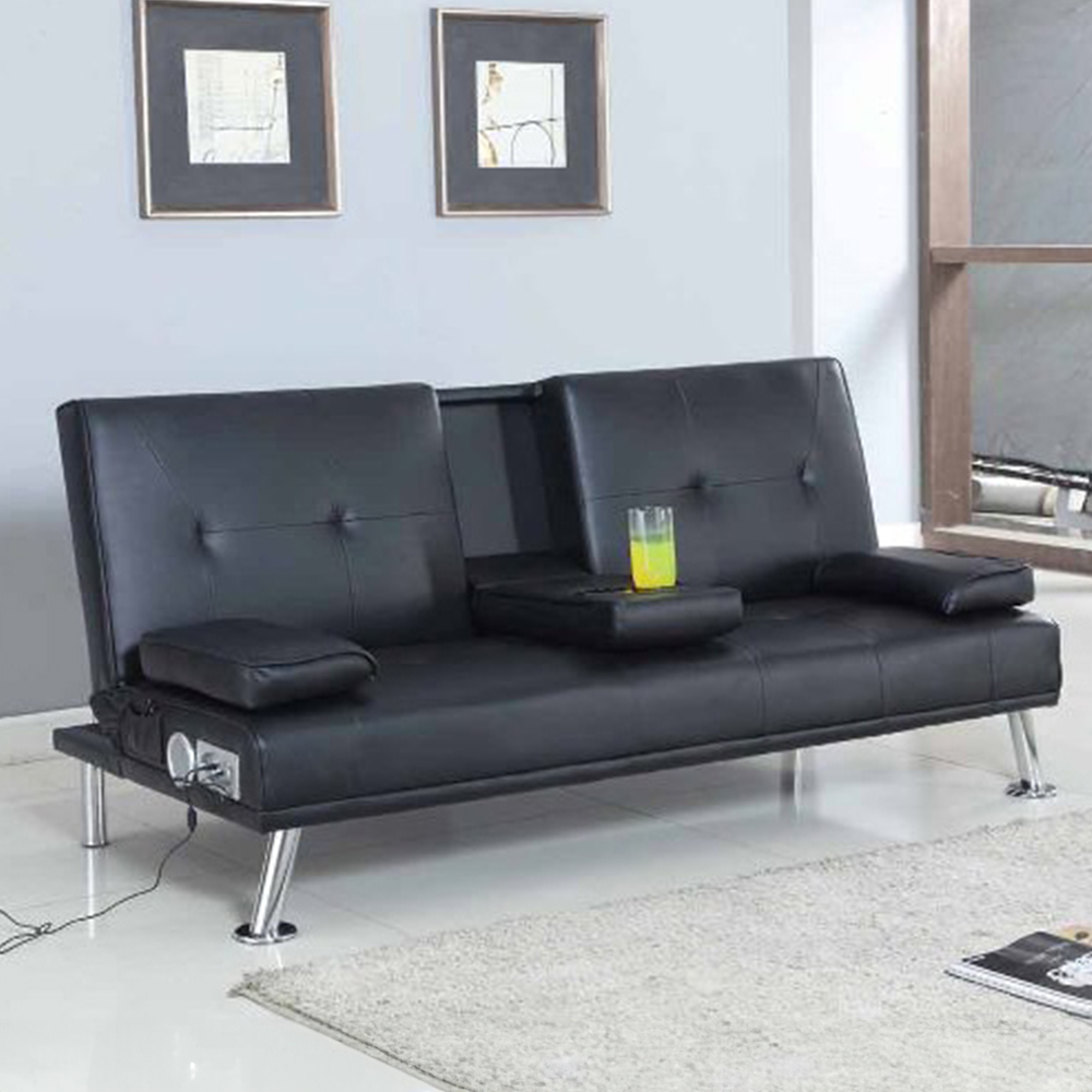 Brooklyn Double Sleeper Black Faux Leather Cinema Sofa Bed with Bluetooth Speakers Image 1