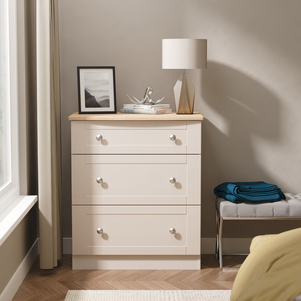 Crowndale Sussex 3 Drawer Kashmir Ash and Bardolino Oak Deep Chest of Drawers Ready Assembled Image 7