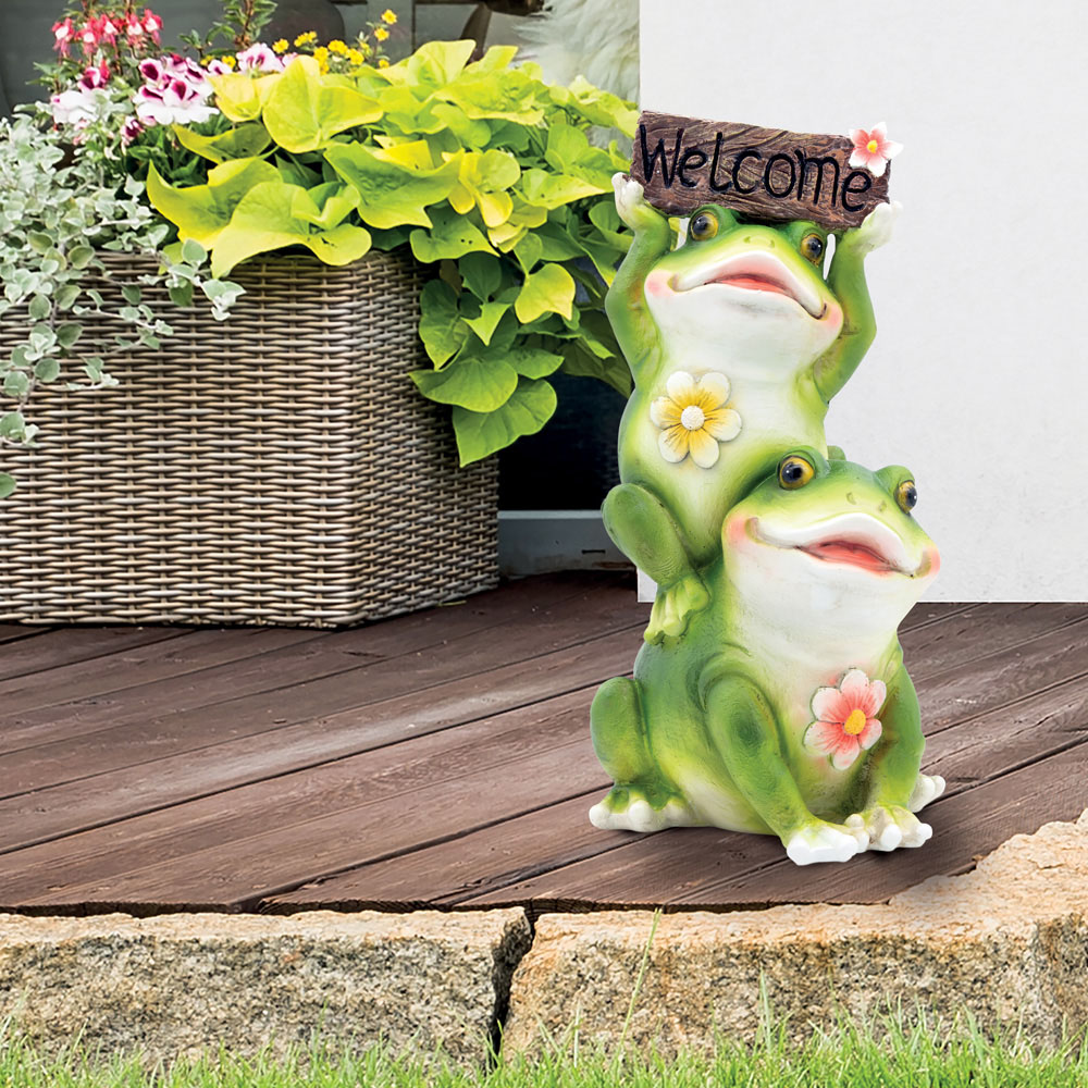 GardenKraft Cute Couple Frog with Welcome Sign Garden Ornament Image 5