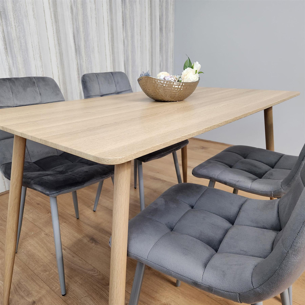 Portland 4 Seater Velvet Dining Set Wood Effect and Grey Image 2