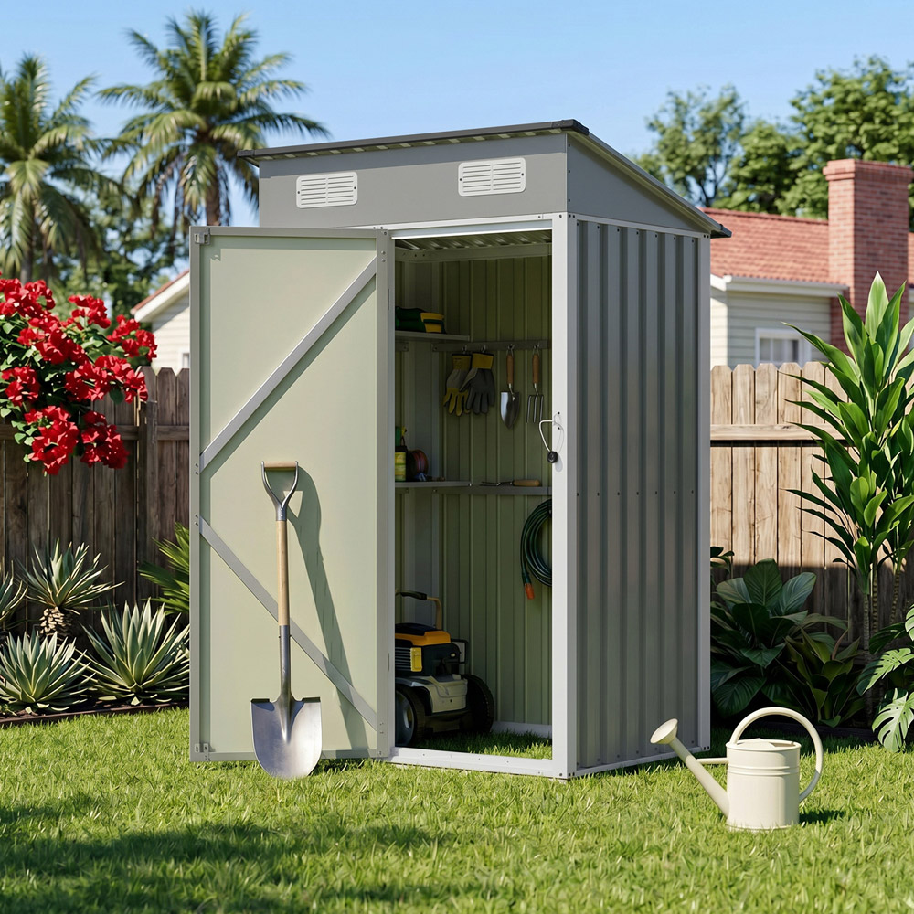 Living and Home 4 x 3ft Grey Pent Quick Assembly Metal Garden Storage Shed Image 3