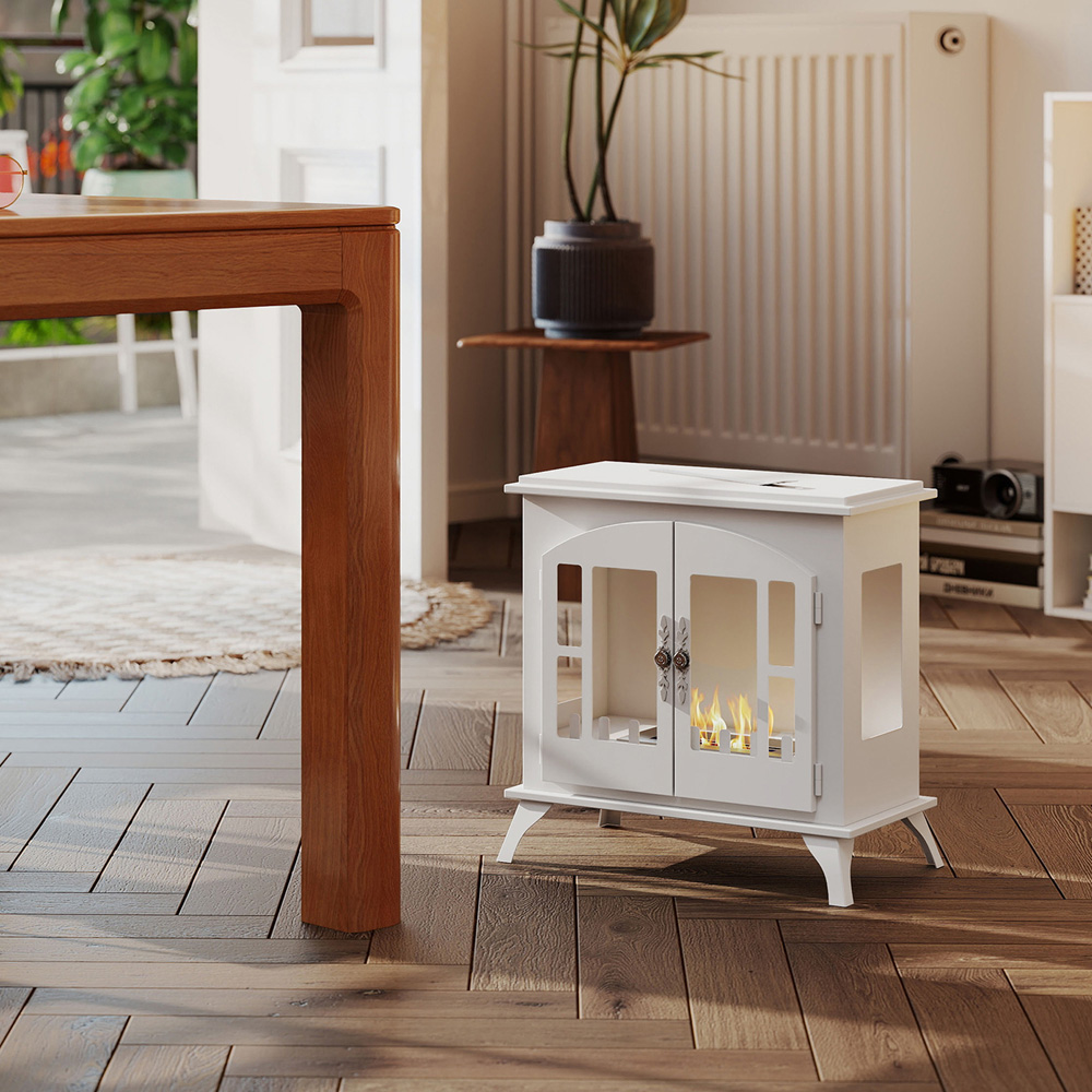 HOMCOM White Freestanding Ethanol Fireplace Stove 900ml Image 7