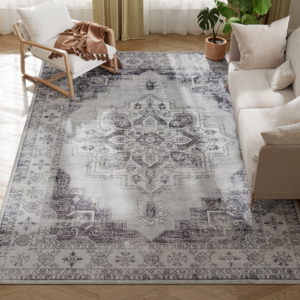 HOMCOM Grey Floral Flannel Non Slip Rug 290 x 200cm Image 4