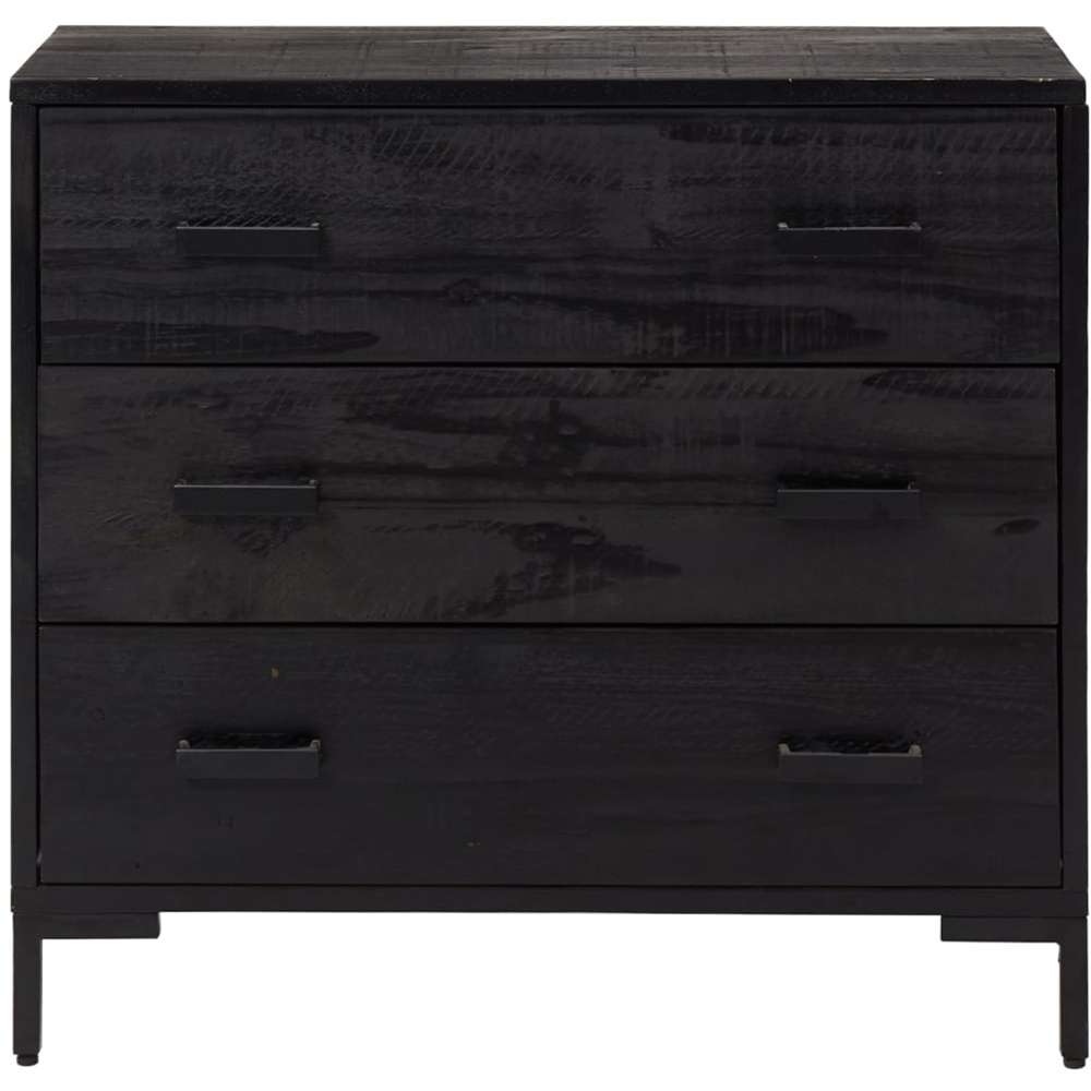 vidaXL 3 Drawer Black Solid Pinewood Chest of Drawers Image 3