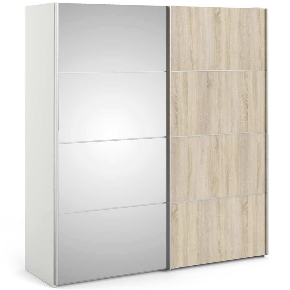 Verona 2 Door 2 Shelf White and Oak Mirrored Sliding Wardrobe Image 2