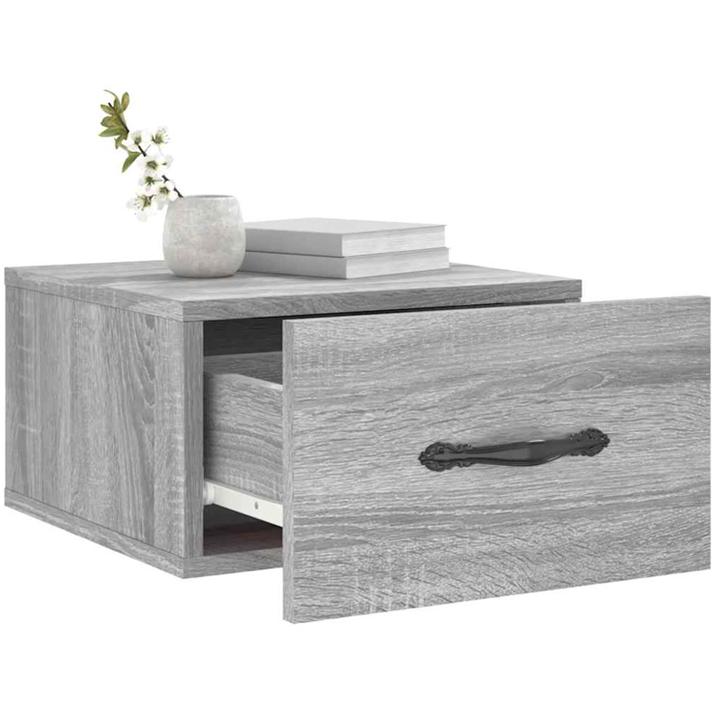vidaXL Single Drawer Grey Sonoma Wall Mounted Bedside Cabinet with Black Handle Image 4