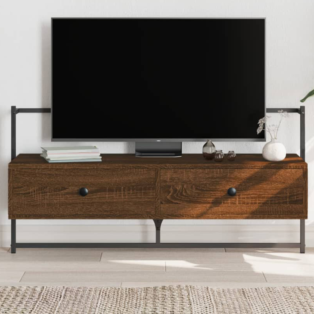 vidaXL 2 Drawer Brown Oak and Black TV Cabinet Image 1