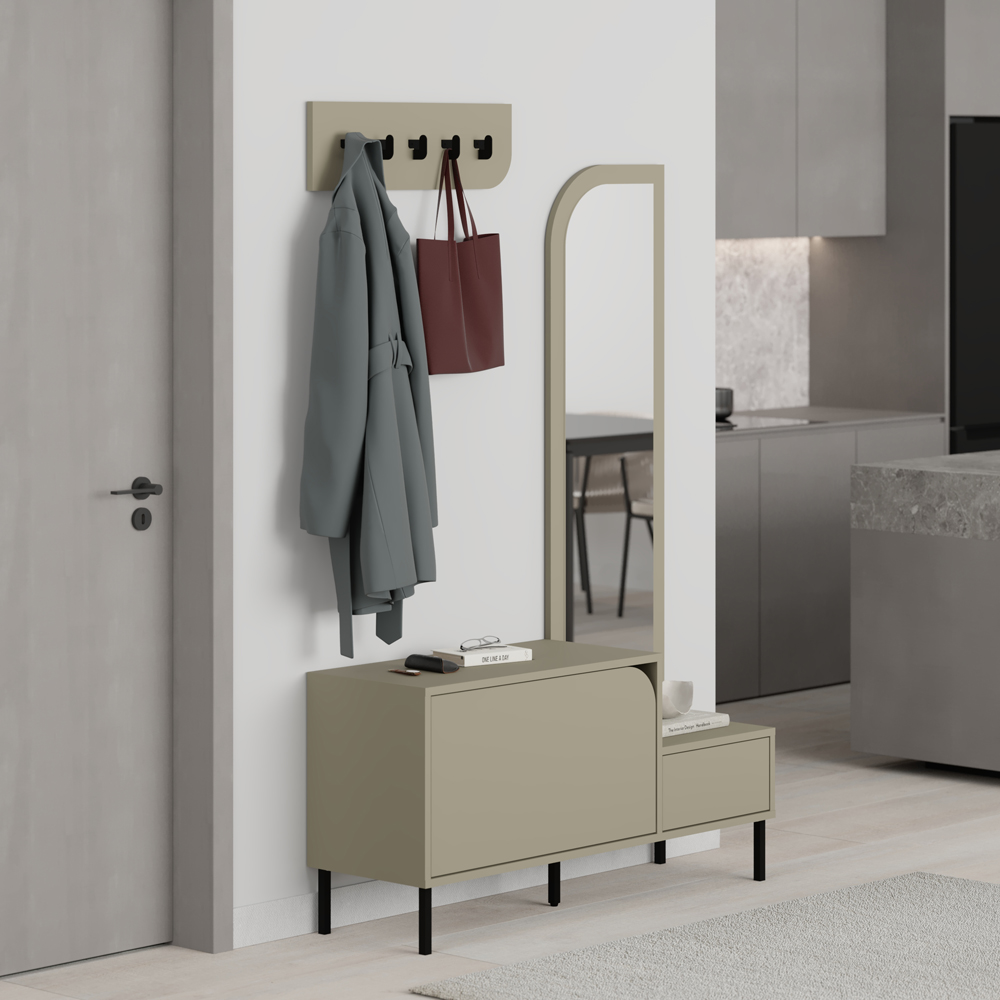 Decortie Mila 2 Door Ash Green Shoe Cabinet with Mirror and Coat Stand Image 4