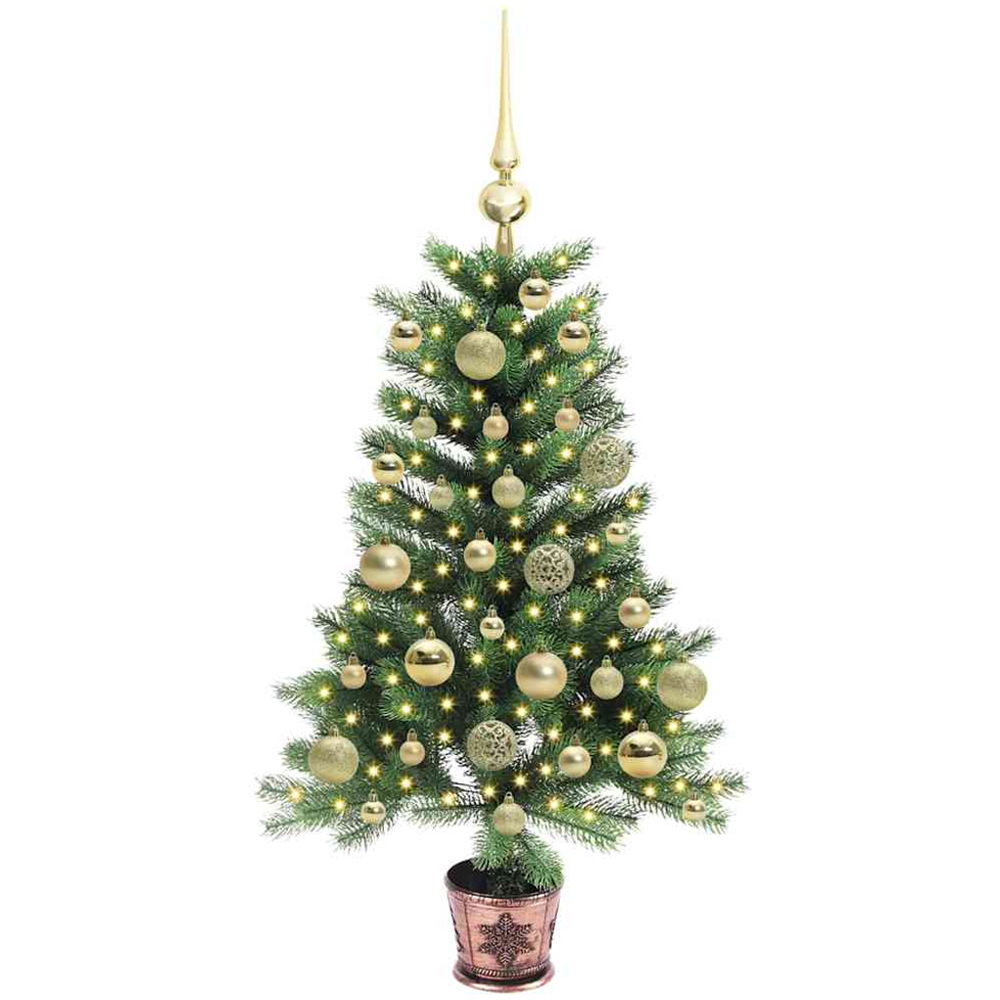 vidaXL Pre-Lit Gold Baubles Green Artificial Christmas Tree 3ft Image 1