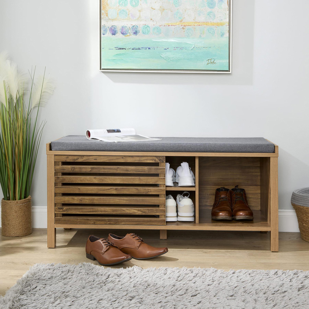 Home Source Luna 2 Sliding Door Oak Shoe Bench Image 7