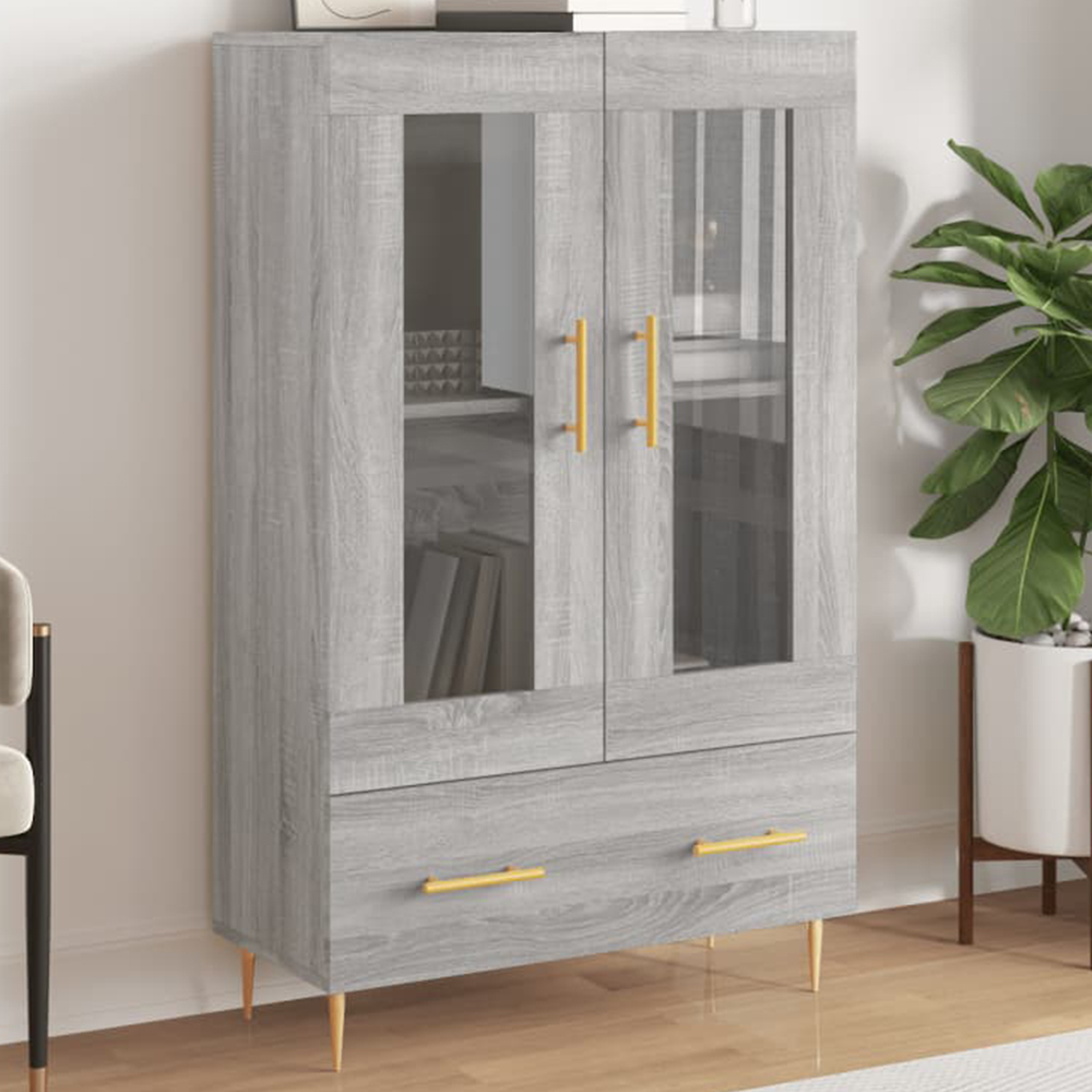 vidaXL 2 Glass Door Single Drawer Grey Sonoma Highboard Image 1