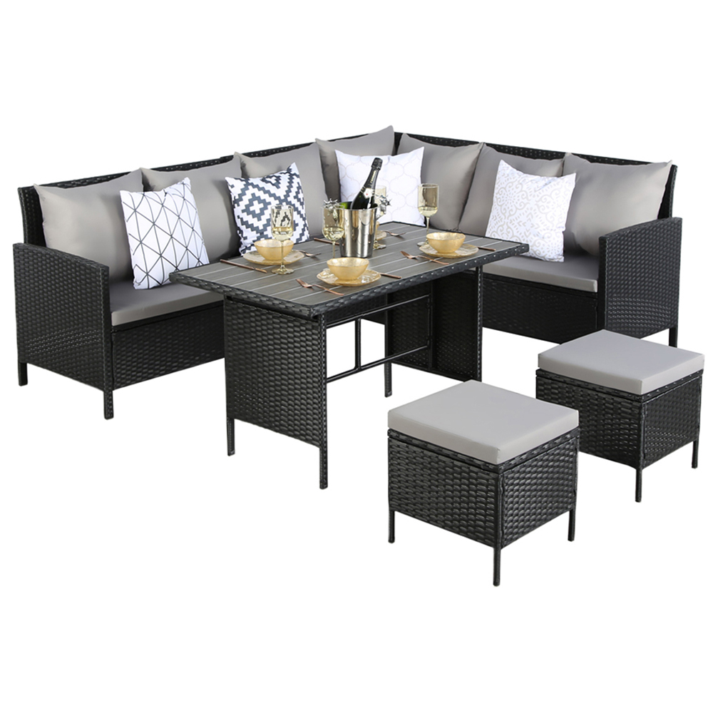 Home Garden Direct Thalia 8 Seater Black Rattan Corner Sofa Set with Polywood Table Image 2