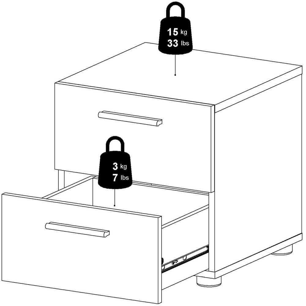 Florence 2 Drawer White Bedside Table Image 7