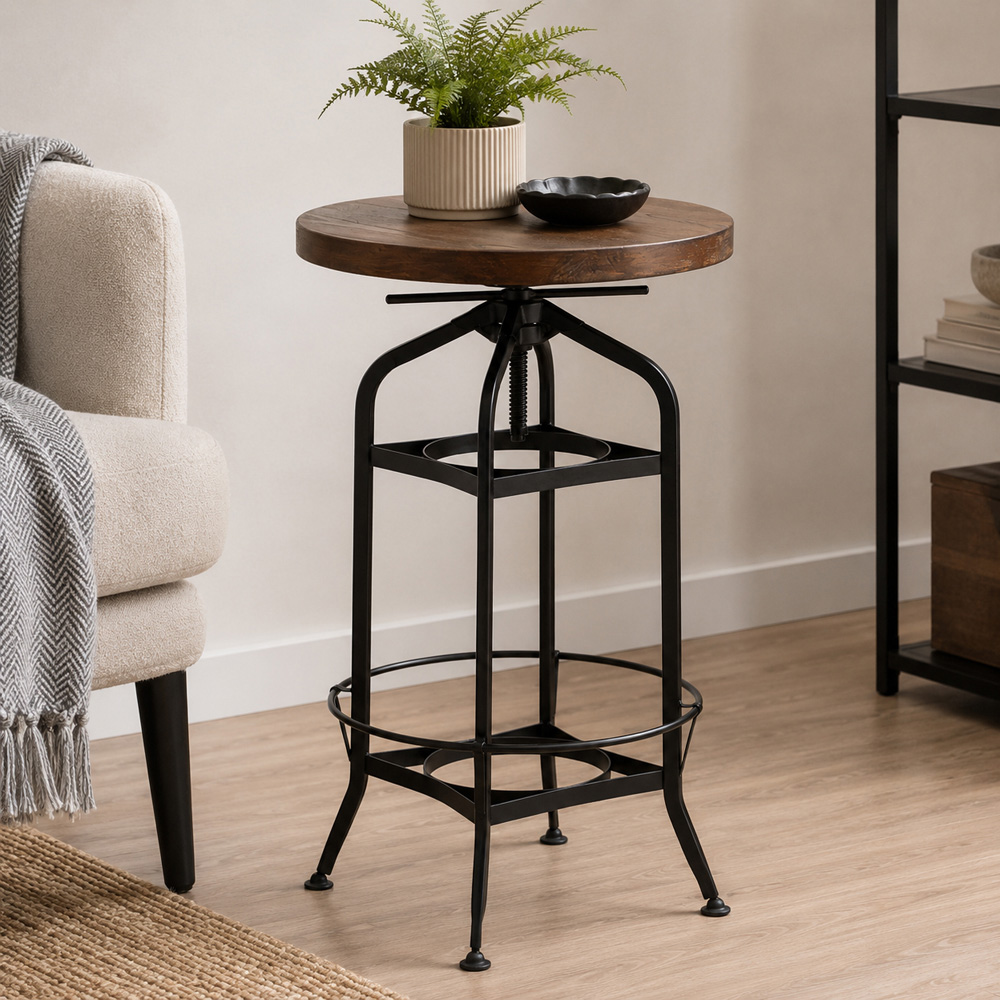 Premier Housewares New Foundry Walnut and Black Metal Bar Table Image 3