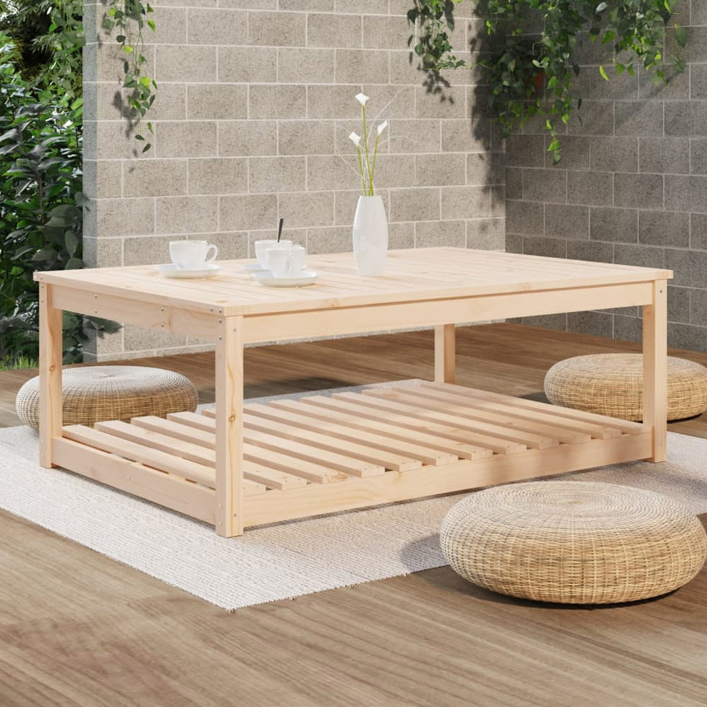 vidaXL Single Shelf Natural Solid Pine Wood Slatted Garden Table 121 x 82.5cm Image 1
