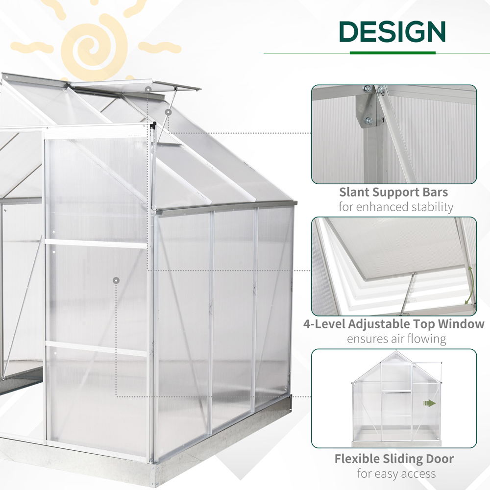 Outsunny White Polycarbonate 6 x 6ft Walk In Lean to Greenhouse Image 4