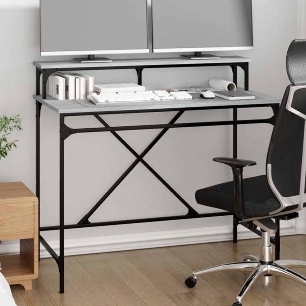 vidaXL Single Shelf Industrial Style Computer Desk Grey Sonoma Image 1
