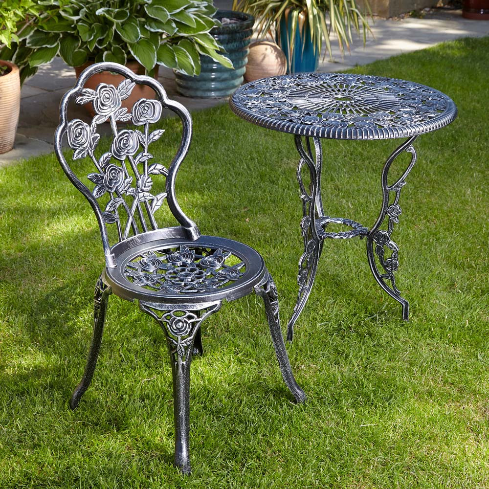Home Source Rose 2 Seater Grey Outdoor Garden Bistro Set Image 6