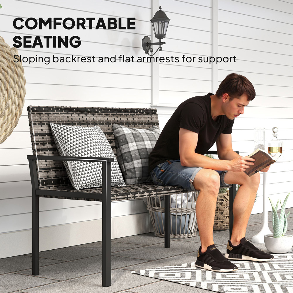 Outsunny 2 Seater Mixed Grey Rattan Garden Bench Loveseat Image 7