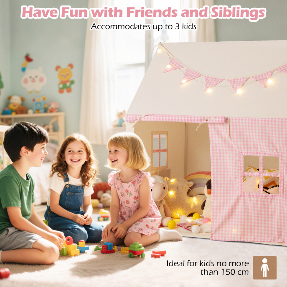 Costway Kids Pink Tent House Play Set with Padded Mat Image 6