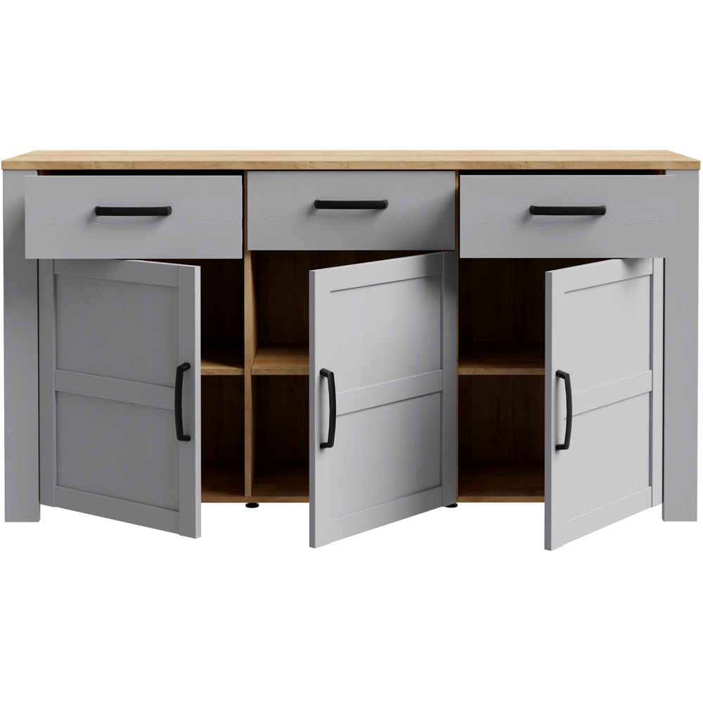 Florence Bohol 3 Door 3 Drawer Grey Riviera Oak Sideboard Image 5