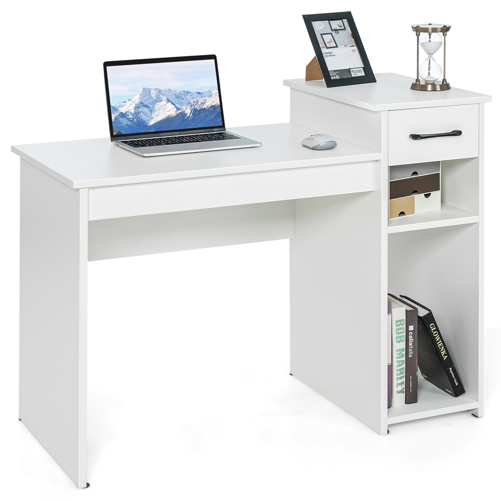 Costway Single Drawer 2 Shelf Computer Desk White Image 2