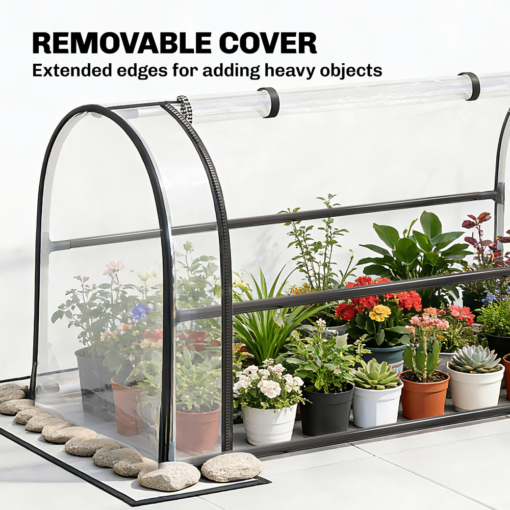 Outsunny Black Metal Raised Planter with Flip-Up Greenhouse 136 x 100 x 49cm Image 4