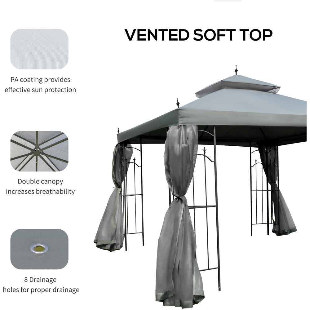 Outsunny 3 x 3m 2-Tier Grey Gazebo with Mesh Curtains Image 5