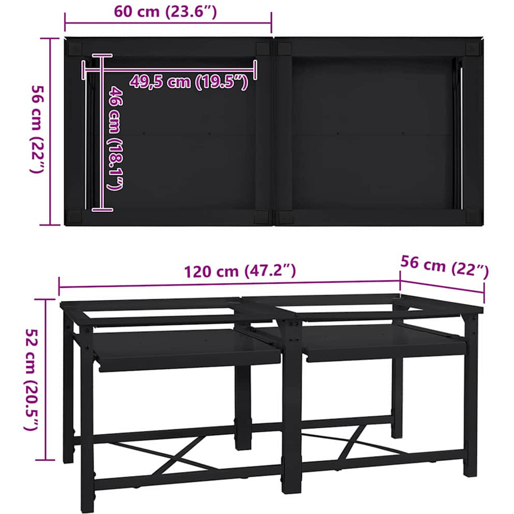 vidaXL Black Washing Machine Riser 120 x 56 x 52cm 2 Pack Image 7