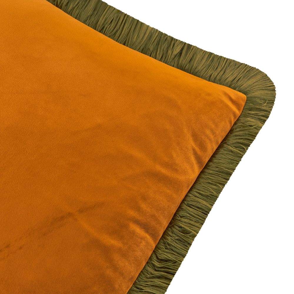 Furn Halo Fringed Ginger and Olive Velvet Cushion 50 x 50cm Image 2