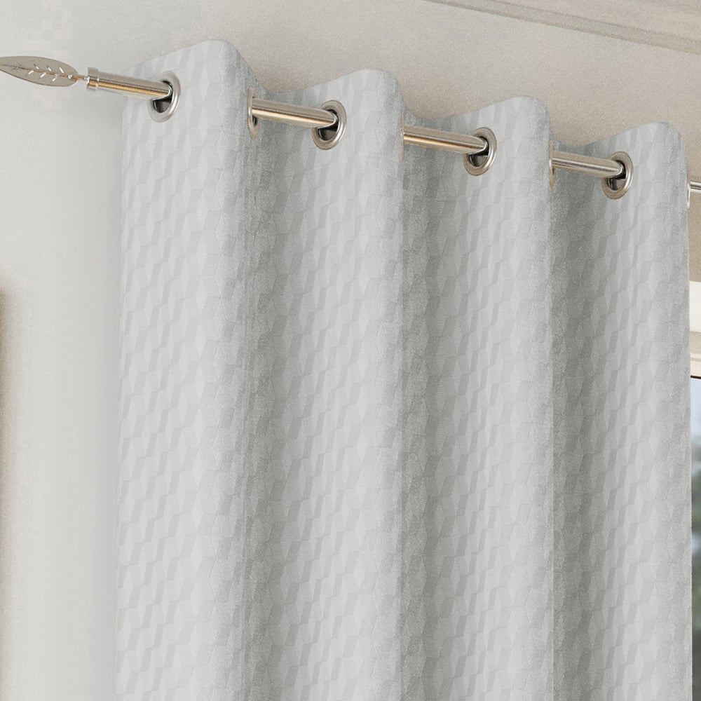 Enhanced Living Tokyo Grey Velvet Embossed Thermal Darkening Eyelet Curtains 168 x 229cm Image 2