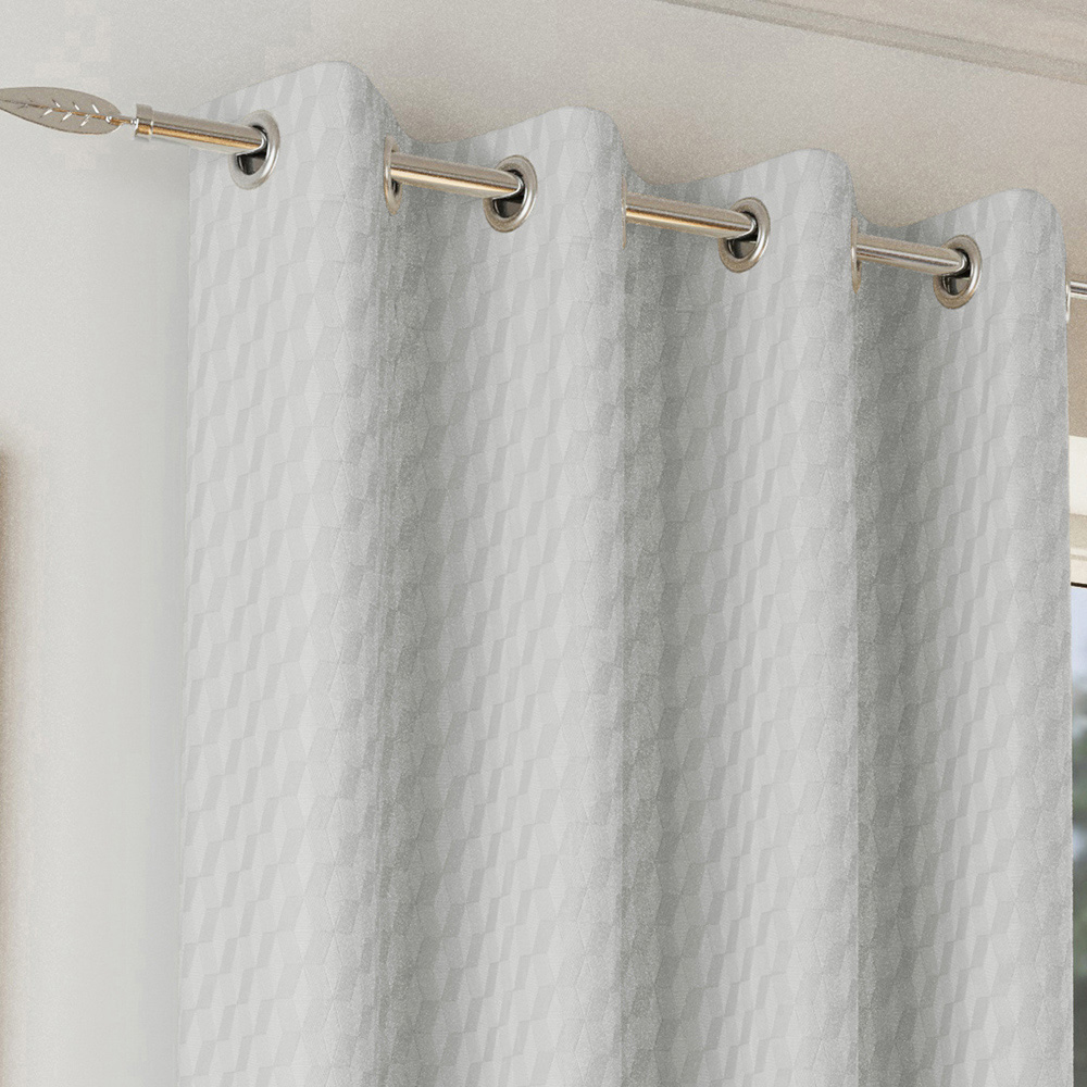 Enhanced Living Tokyo Grey Velvet Embossed Thermal Darkening Eyelet Curtains 168 x 183cm Image 2