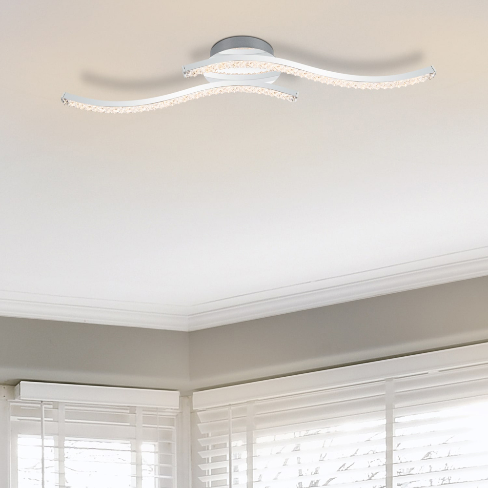 Cosylyte Kenworth 2 Light Chrome Wavy Beaded LED Ceiling Light Image 2