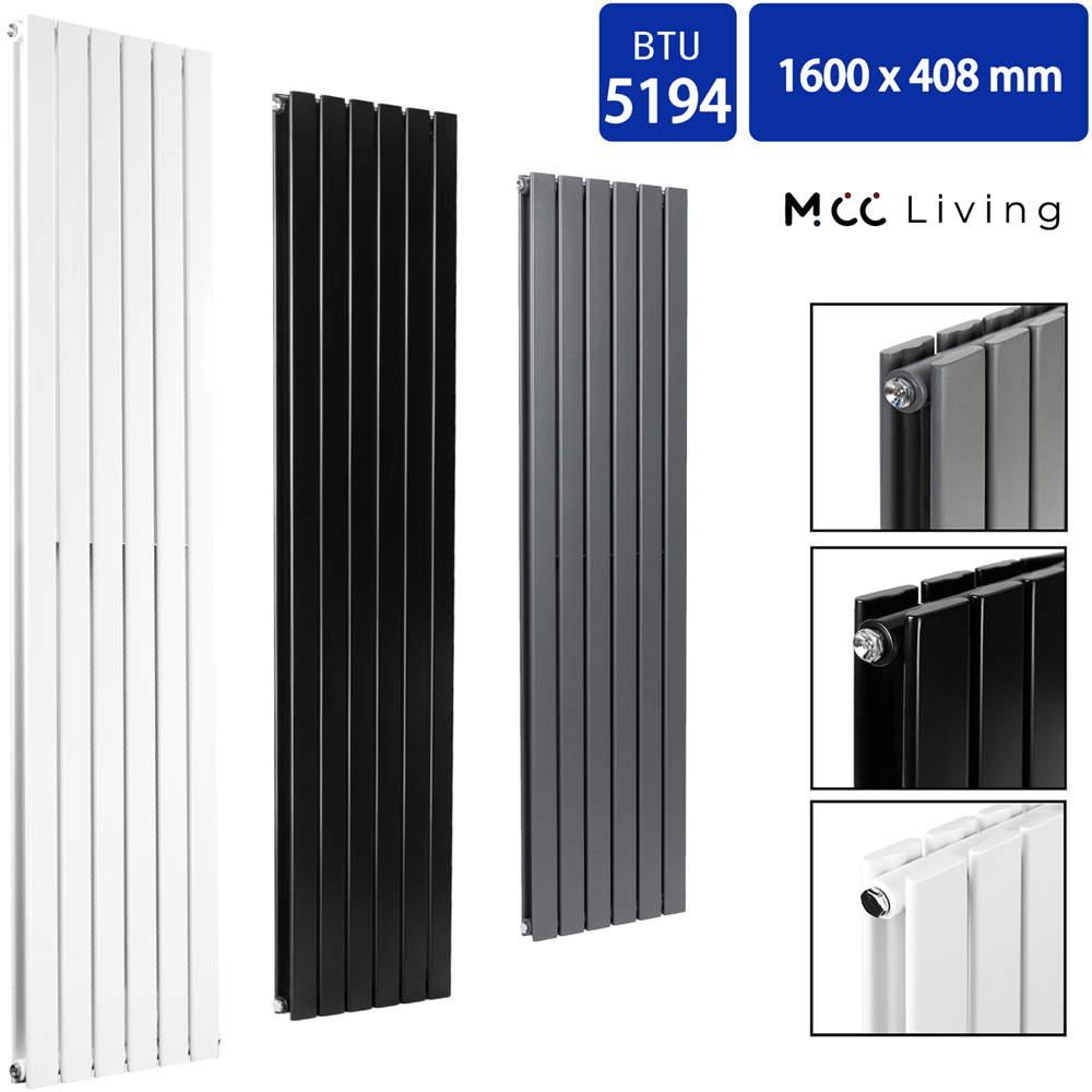 White 5194 BTU Double Flat Panel Vertical Column Radiator 1600 x 408mm Image 4