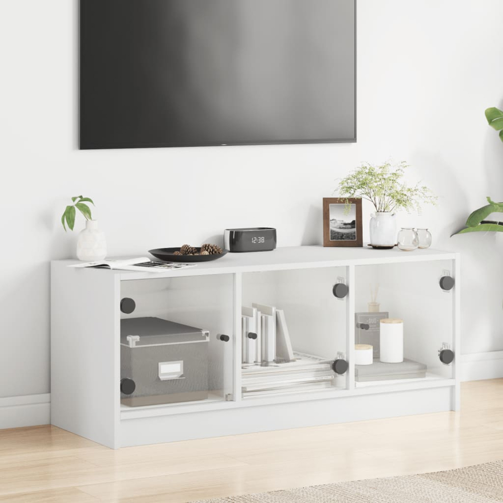vidaXL 3 Glass Door White TV Cabinet Image 3