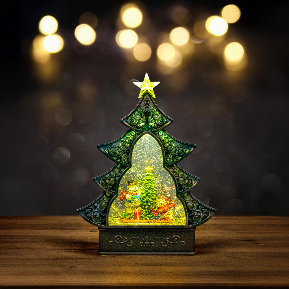 Shatchi Xmas Scene Musical Glittering Swirling Water Globe Lantern Christmas Decoration Image 3