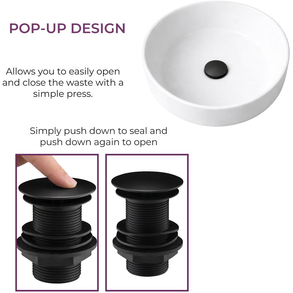 Go Bathrooms Matt Black Unslotted Click Clack Basin Waste Image 2
