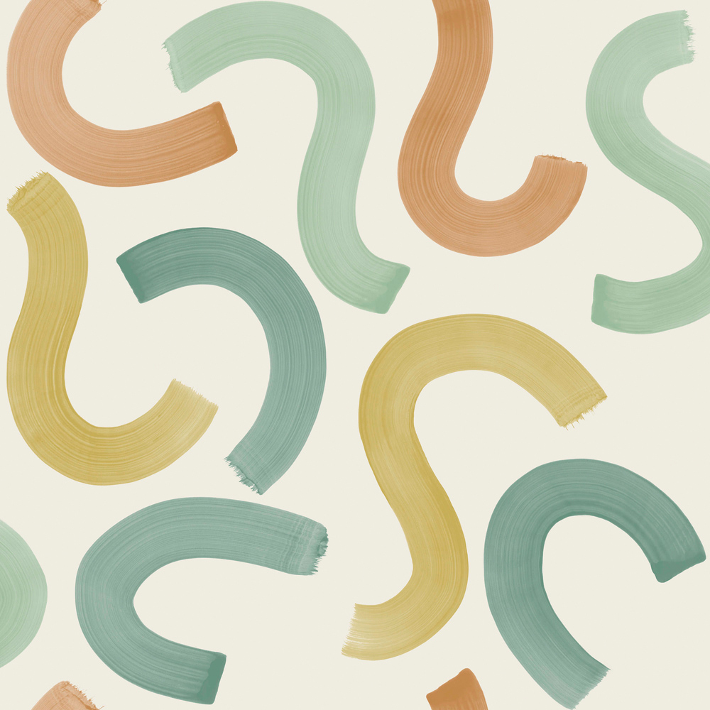 Holden Decor Curly Confetti Teal Ochre and Orange Wallpaper Image 1