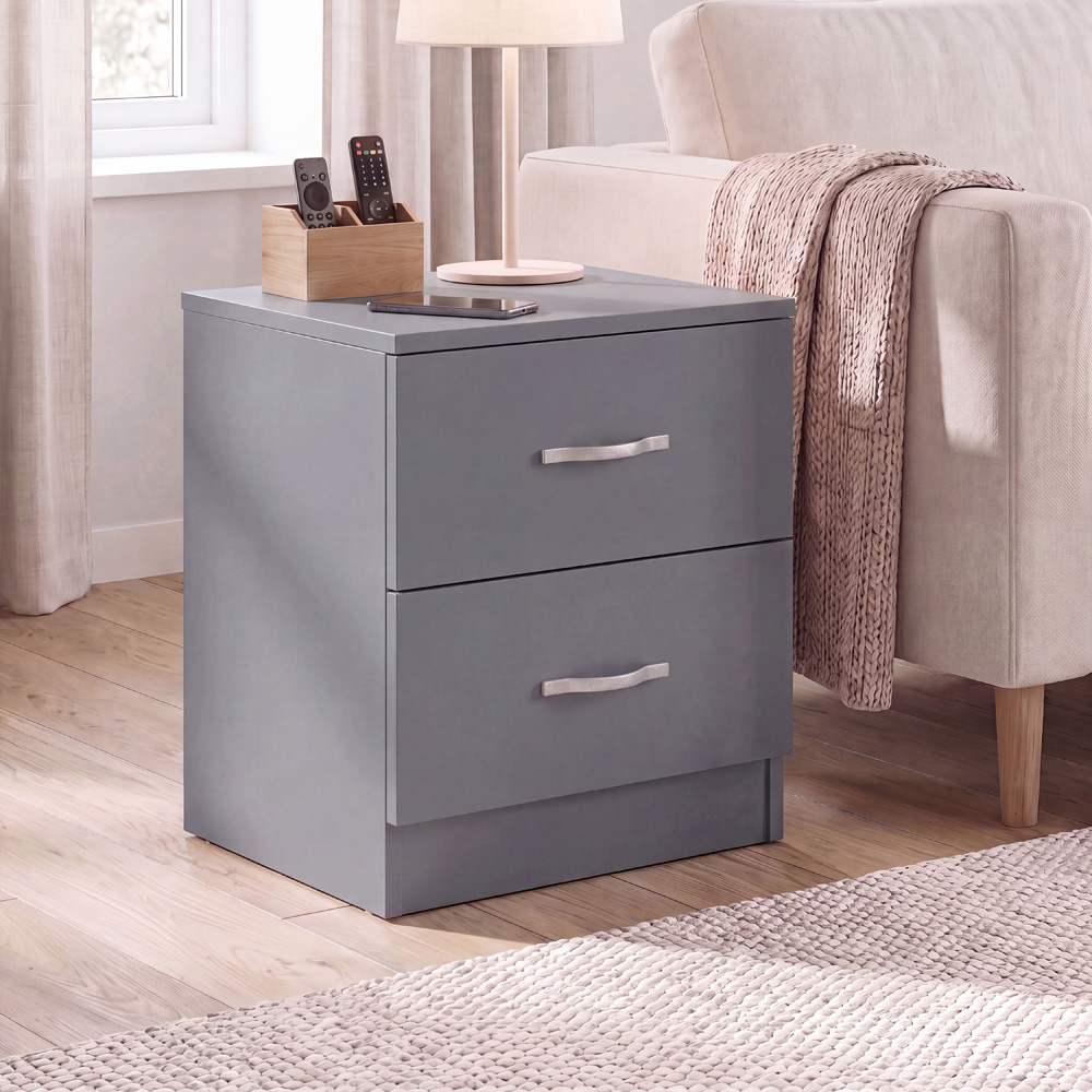 Vida Designs Riano 2 Drawer Grey Melamine Finish Bedside Table Set of 2 Image 3