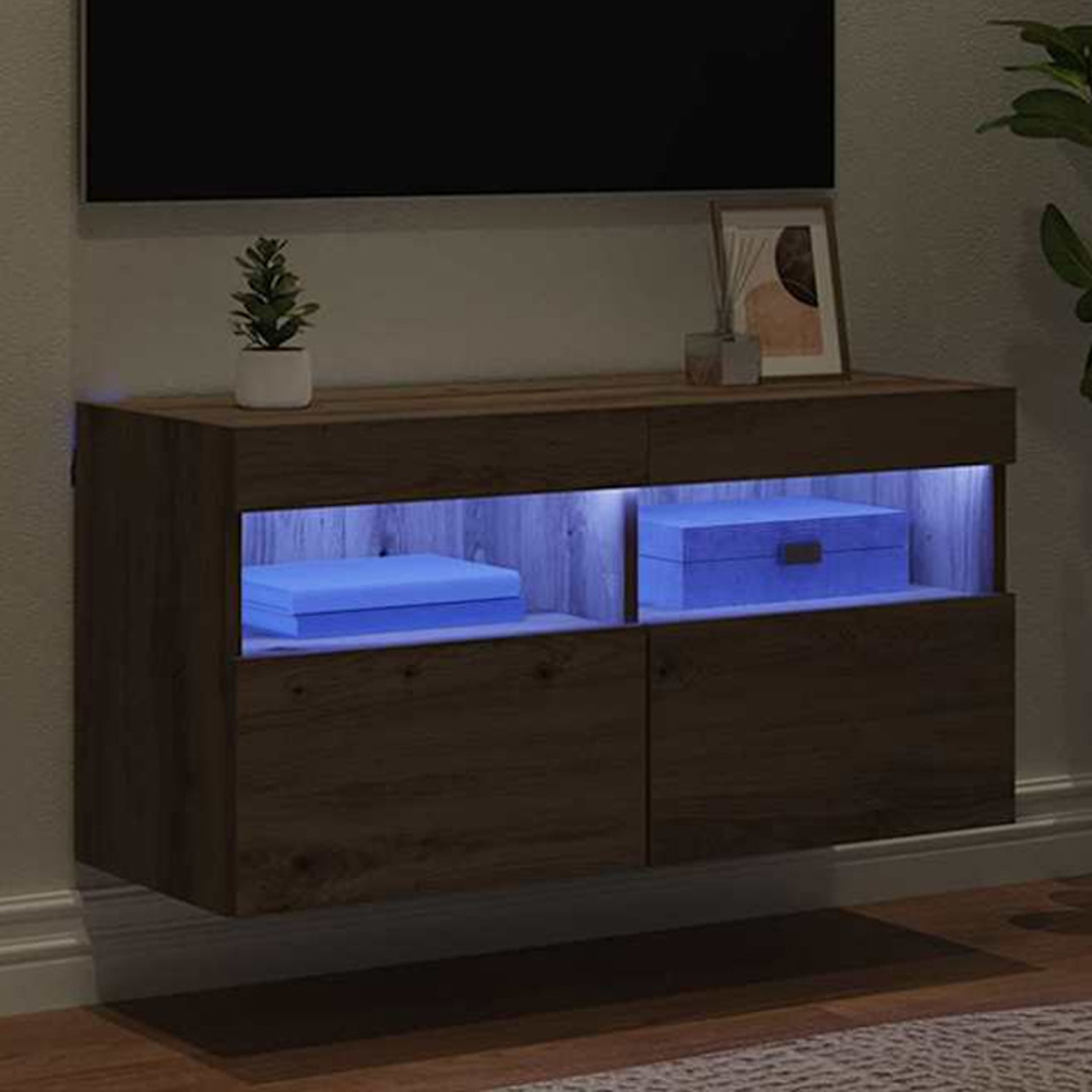 vidaXL 2 Door 2 Shelf Artisan Oak Wall Mounted TV Cabinet with LED Light Image 1
