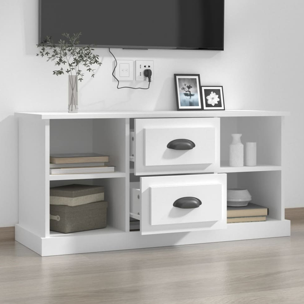 vidaXL 2 Drawer 4 Shelf White TV Cabinet Image 1