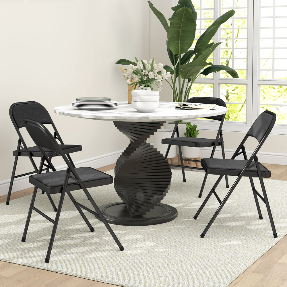 HOMCOM Set of 4 Black Linen Look Foldable Padded Chair with Cushioned Seat Image 3