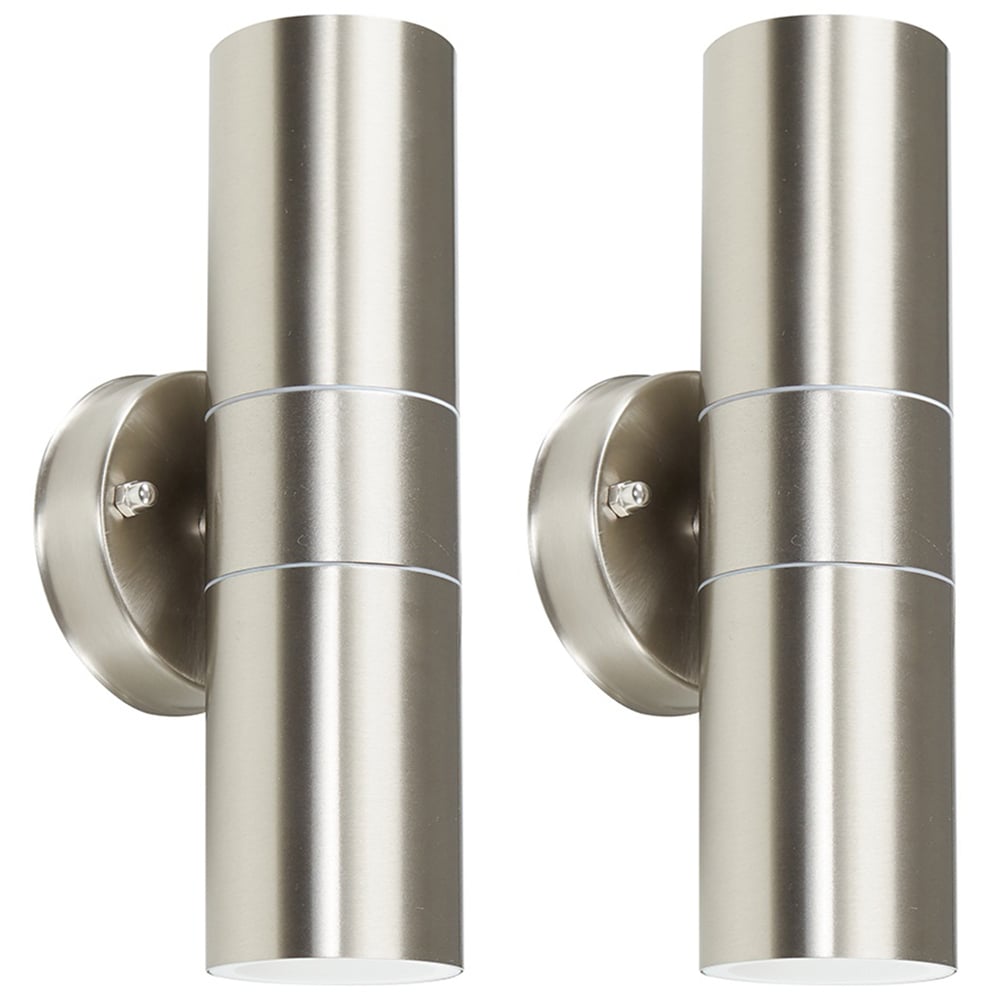 ValueLights Set of 2 Silver Warm White Bulb Wall Up-Down Outdoor Light Image 1