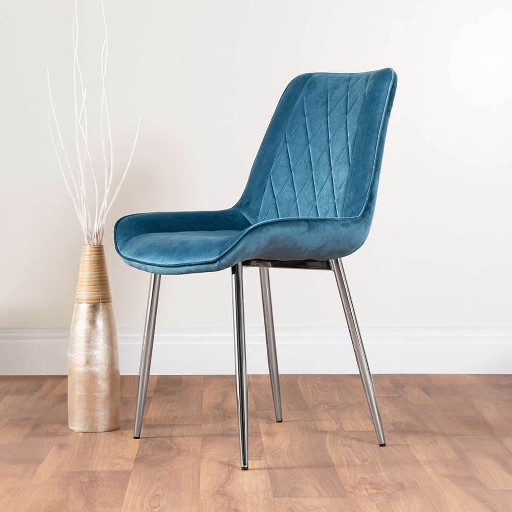 Furniturebox Elissa Cesano Marble Effect 2 Seater Round Dining Set White Blue and Chrome Image 3