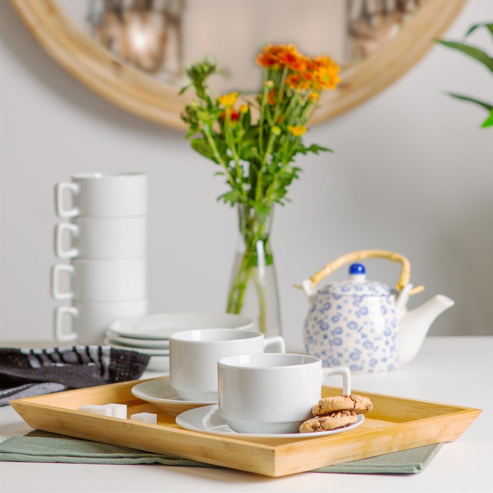 Argon Tableware 48 Piece Classic White Porcelain Stacking Teacup and Saucer Set 200ml Image 3